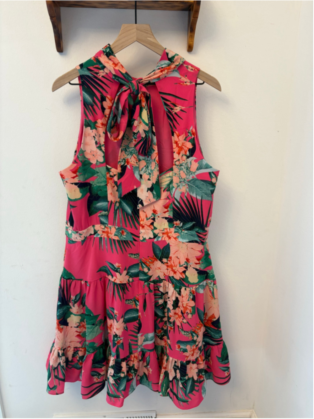 Eliza J Tropical Floral High Neck Tiered Fit & Flare Dress Pink Size 18 - Picture 7 of 9